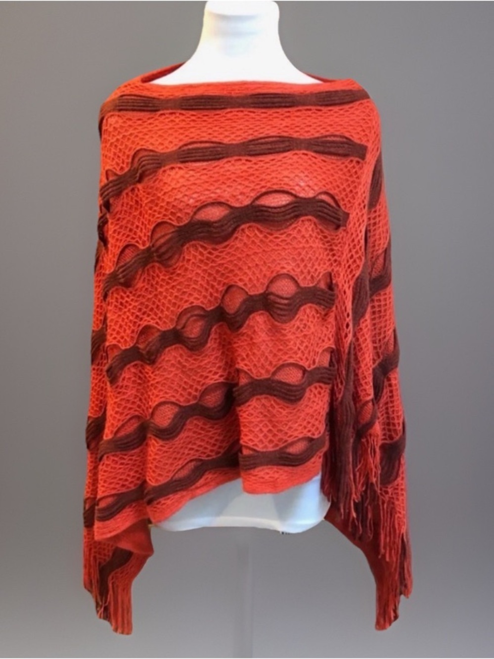Vintage Fringe Poncho Shawl Cape Small / Med